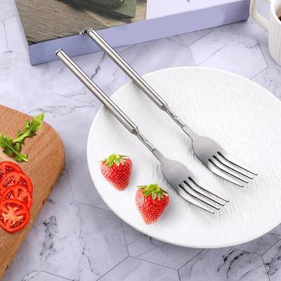 2Pcs Extendable Fork Set Stainless Steel Telescopic Fork Adjustable Extending Fork 8.7 To 25.6 Inch Retractable Long Handle Dinner Fork for BBQ Fruit
