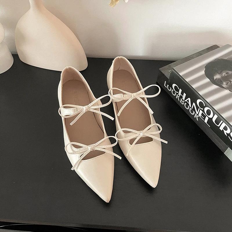 

мода Бабочка-узлом Женские туфли Мэри Джейн Модные остроносые туфли с внутренним подъемом Весна Осень Дамы Элегантные Туфли-лодочки 35 белый