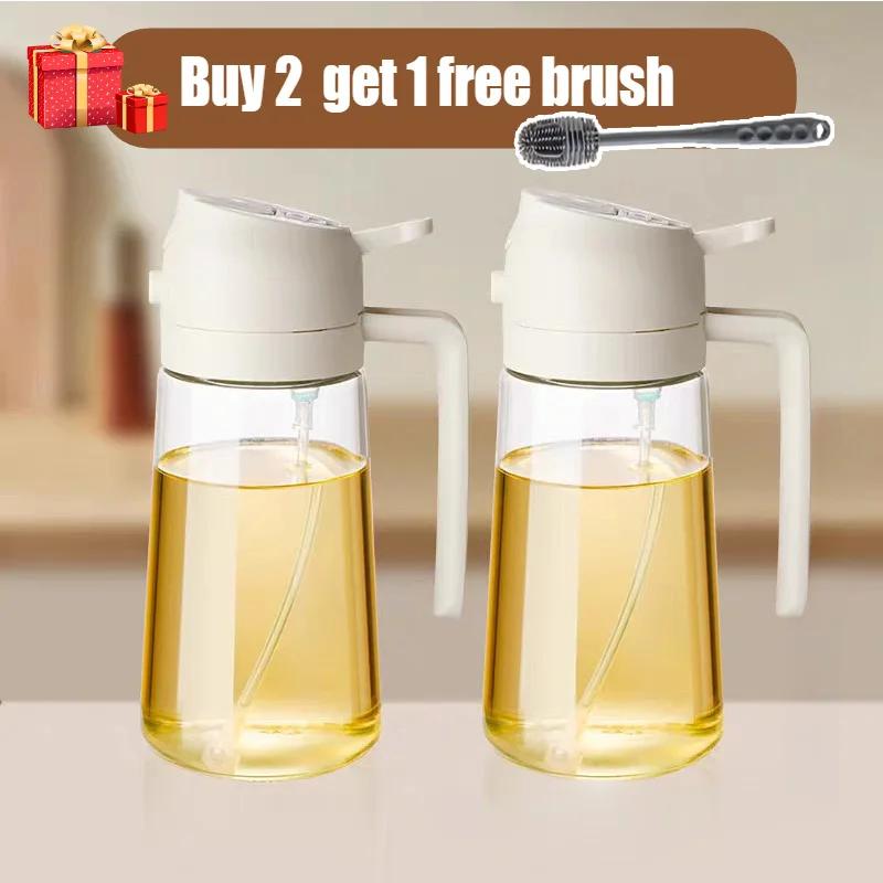 2 in1 Spray Oil Sprayer Kitchen Oil Spray Bottle Plastic 500ML Oil Dispenser Spray Container Cooking Camping Kitchen Seasoning