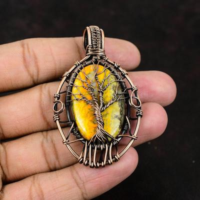 Baum des Lebens Bumble Bee Jaspis Anhänger Kupferdraht umwickelter Edelsteinanhänger Handgefertigt Damenanhänger Kupferschmuck Bumble Bee Jaspis Schmuck