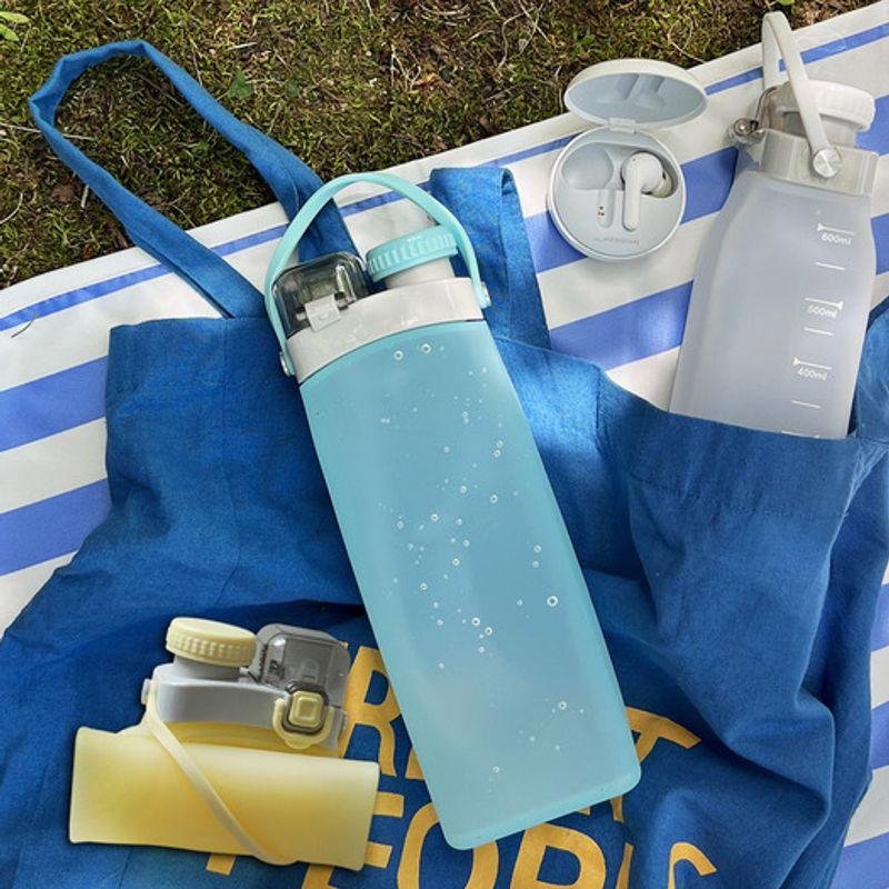 Reborn. J Mudita Platinum Silicone Water Bottle Foldable Roll-Up Tumbler 600ml / Portable Straw Tumbler