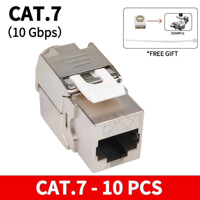 

10PCS-CAT.7 Shielded RJ45 Keystone Jack Tool-less No Punch Down Up-Down Crimp 10Gbps Ethernet Network Data Module 10 PCS
