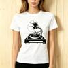 Vintage Gramophone Record Player Print Line Art TurntableT Shirt Retro Music Lover Short Sleeve Tops