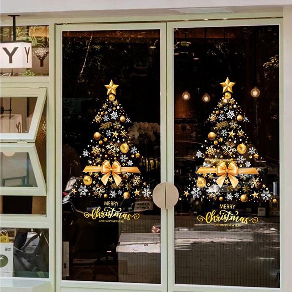 Christmas Sticker Gold PVC Double-sided Printed Static Window Sticker Family Glass Decorative Christmas Atmosphere Sticker