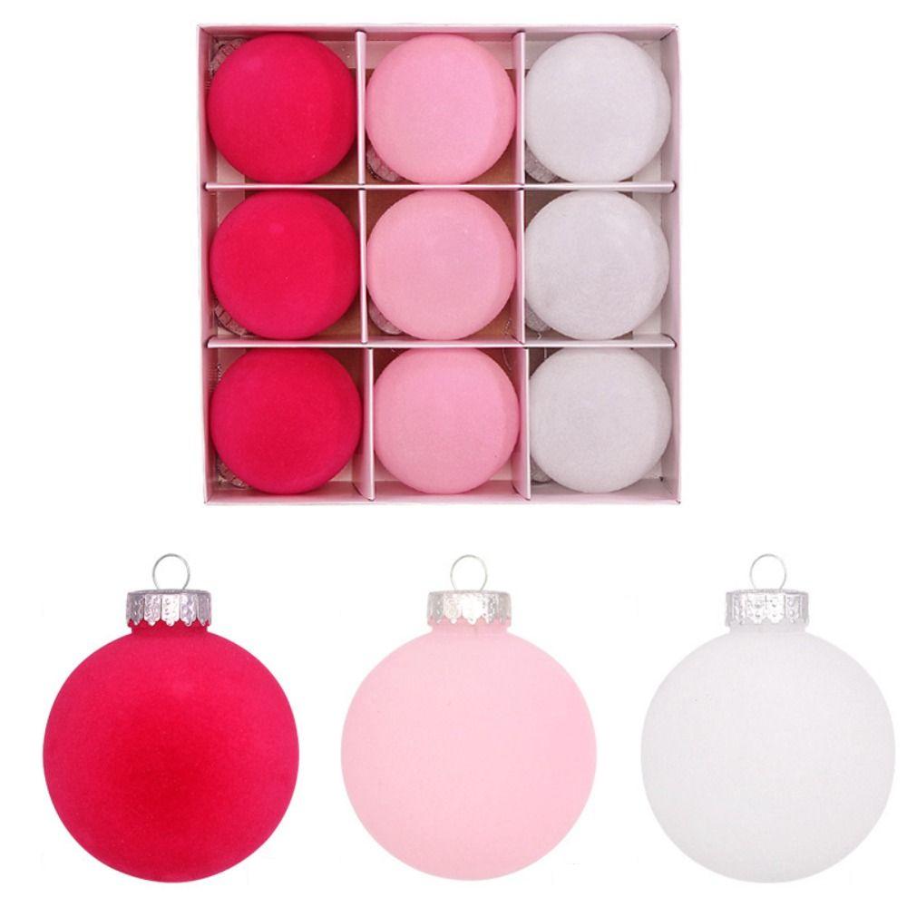 

9pcs 8cm Flocking Christmas Balls Plastic Christmas Tree Hanging Decoration New Year Style 4