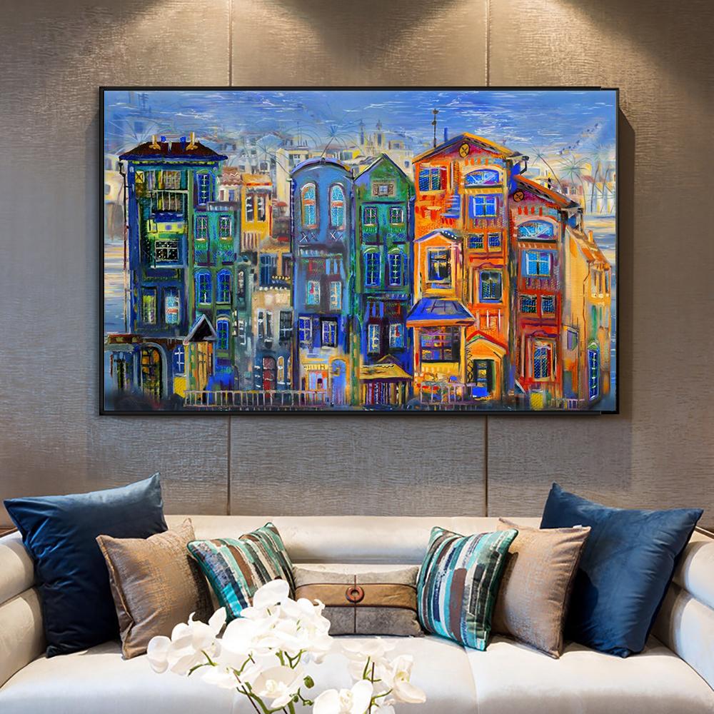 Colorful House Painting Canvas Print Poster Contemporary Wall Art Vibrant Cozy Family Picture for Living Room Home Decor Cuadros