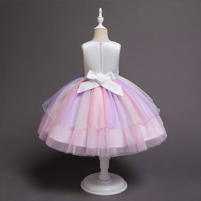 Einhorn Tutu Kleid für Babymädchen Regenbogen Chiffon Ball Outfit mit 3D Pailletten Prinzessin Geburtstagsparty Tanz Klavierkonzert Kostüm