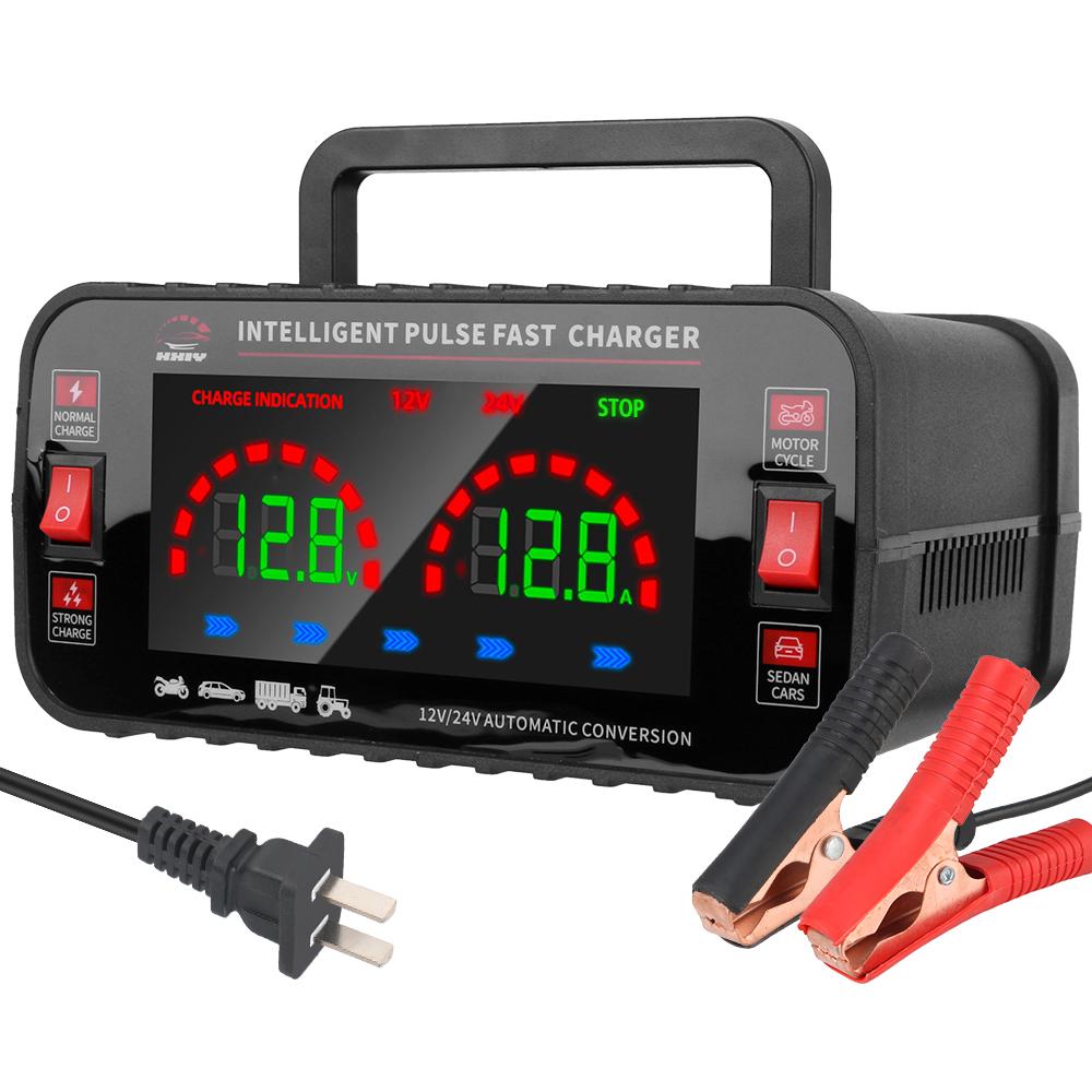 Pulse Repair EU Plug Fully Automatic Car Battery Charger High Power For Lead Acid AGM GEL Batteries 12V/10A 24V/5A 150W