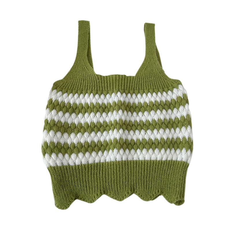 

Женская мода квадратный воротник без рукавов полосатый топ жемчужный дневник лето новый дизайн топы трикотажные короткие майки с высокой талией жилет