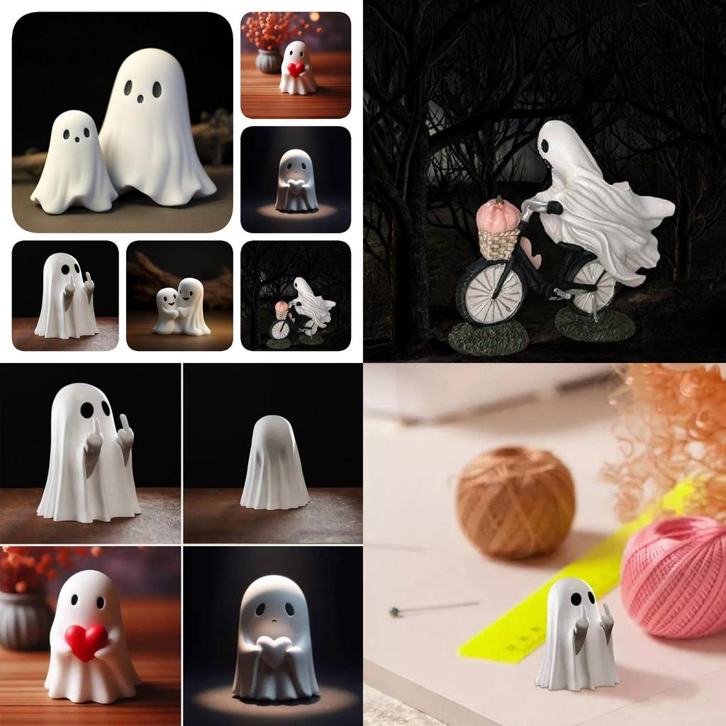 Adorable Halloween Ghost Figurine Set For Charming Home Office And Garden Decor