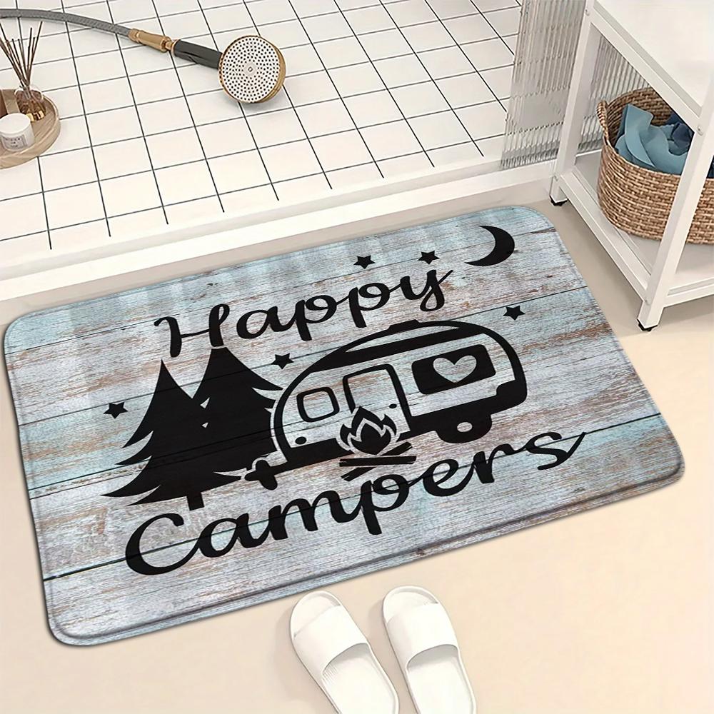 Happy Camper Fußmatte Eingangsbereich Erde Reibende Fußmatte Kristall Samt Badezimmer Saugfähige Bodenmatte Anti-Rutsch-Matte Dekorationsmatte