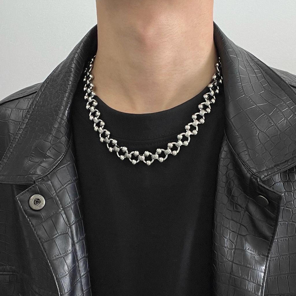 Punk Hip-hop Raffinato Fatto a Mano Perline Rotonde Acciaio Inossidabile Collana a Catena per Clavicola Parola O Accessori Choker per Donne Uomini Gioielli