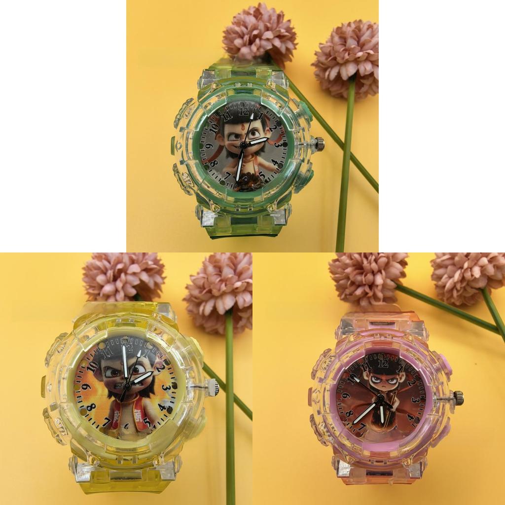 Nezha Cartoon Childrens Luminous Watch With Led Light For Kids Sports And School