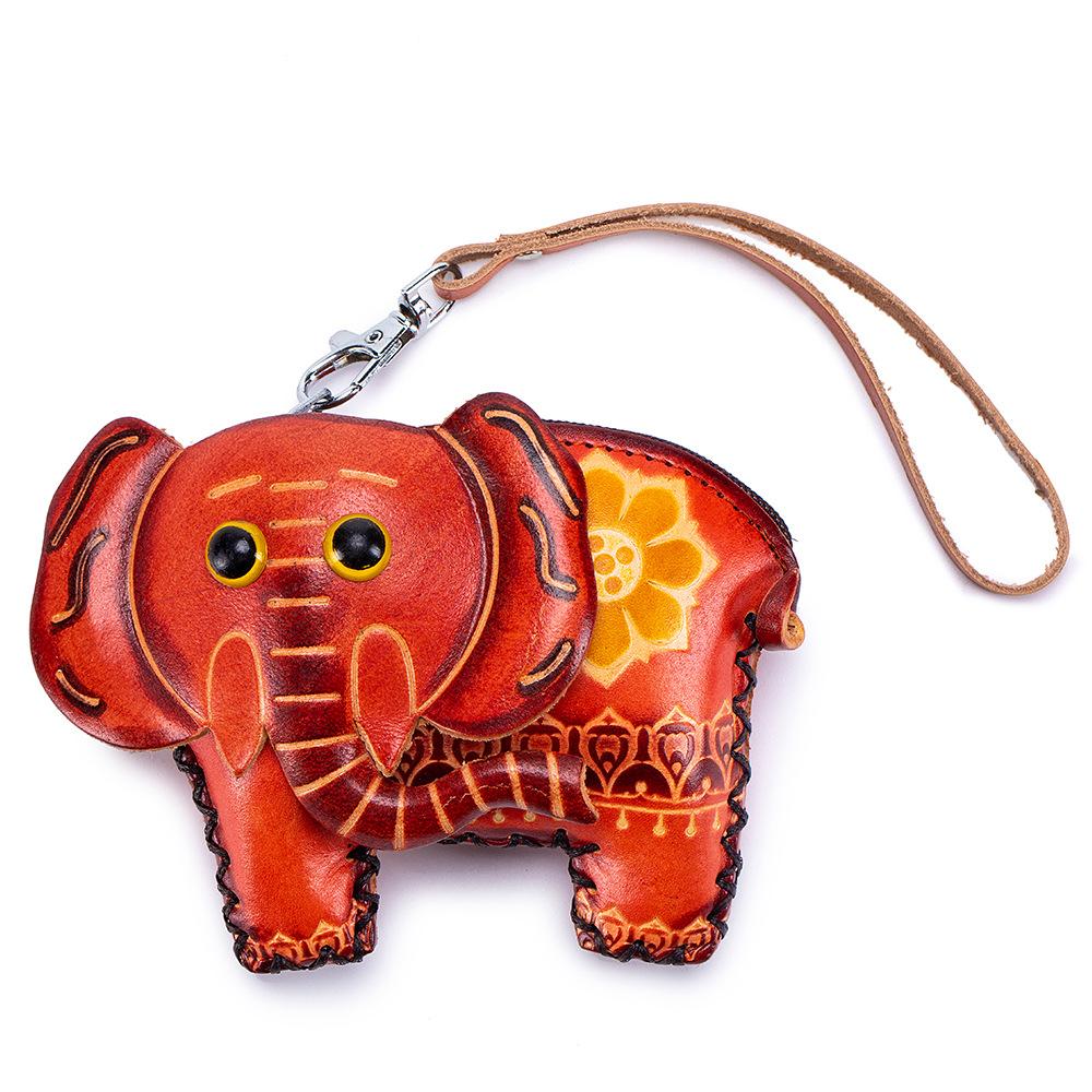 Cowhide Creative Handmade Change Bag, Wrist Bag, Key Bag, Coin Bag, Zodiac Animal Storage Bag