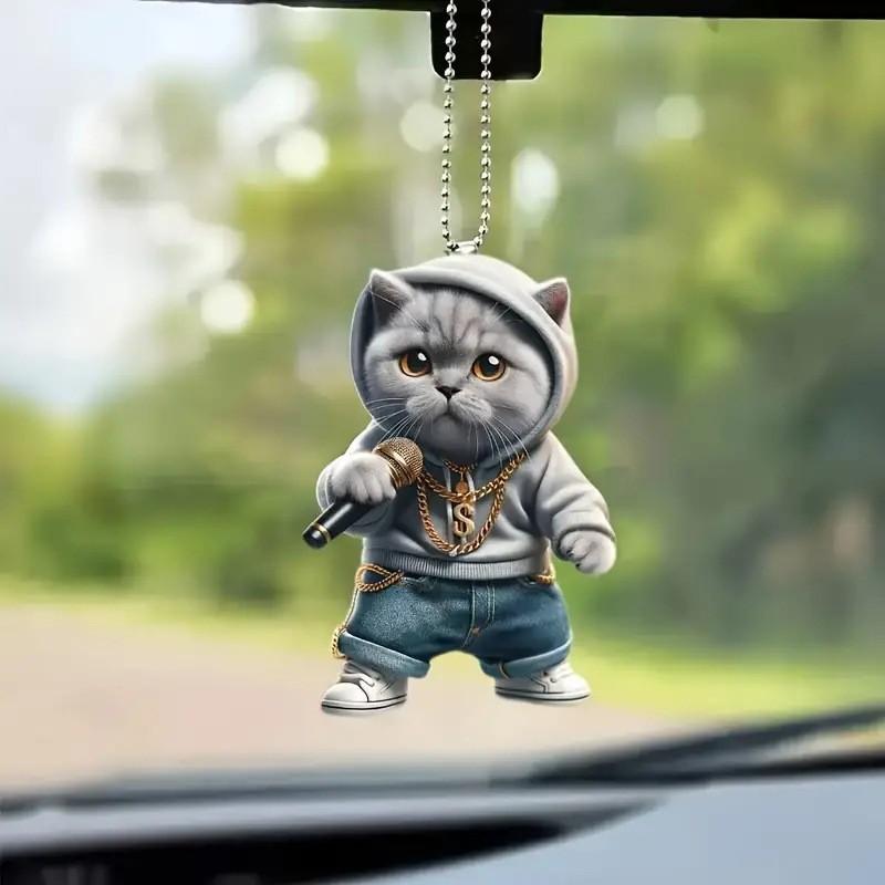 Cartoon Cute Grey Cat Pattern Acrylic Pendant For Car Decoration Interior