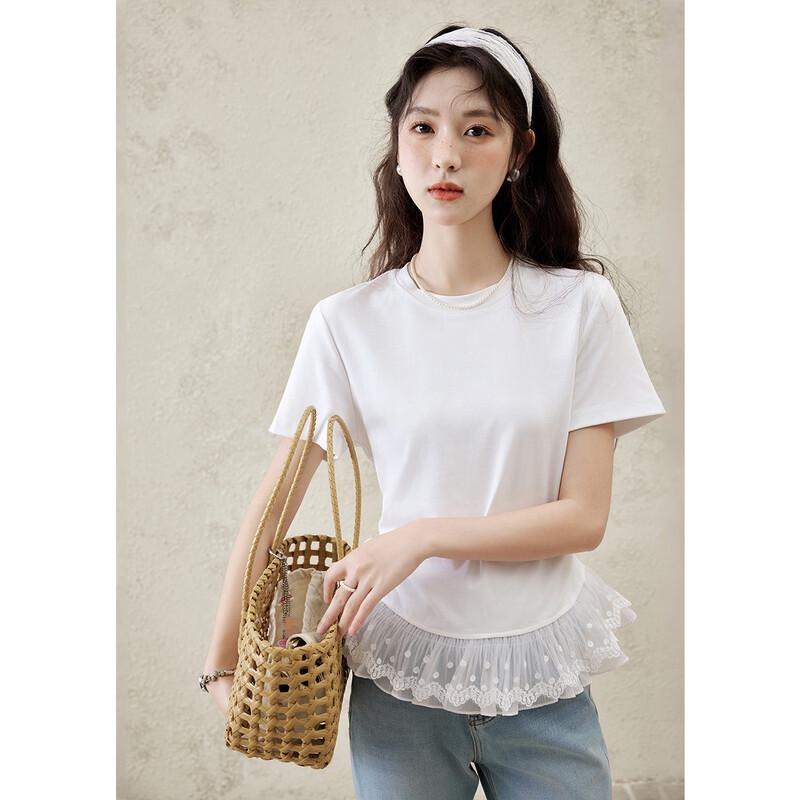 

M Xiu Women s Lace Hem Slim-Fit T-Shirt S