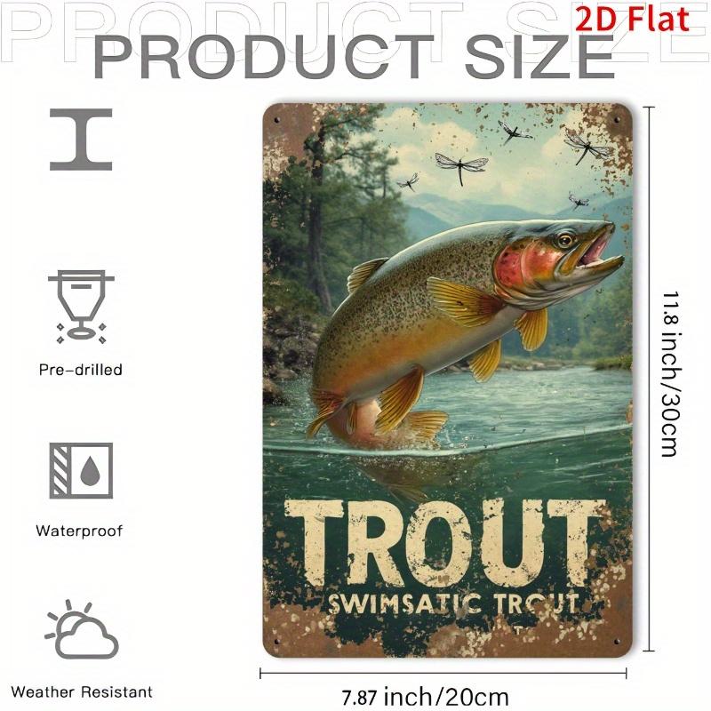 2D Flat, Fun and Inspiring Quotes, Retro Rectangular Iron Metal Wall Art- Trout Jumping Pattern, Retro Design, Country Home and