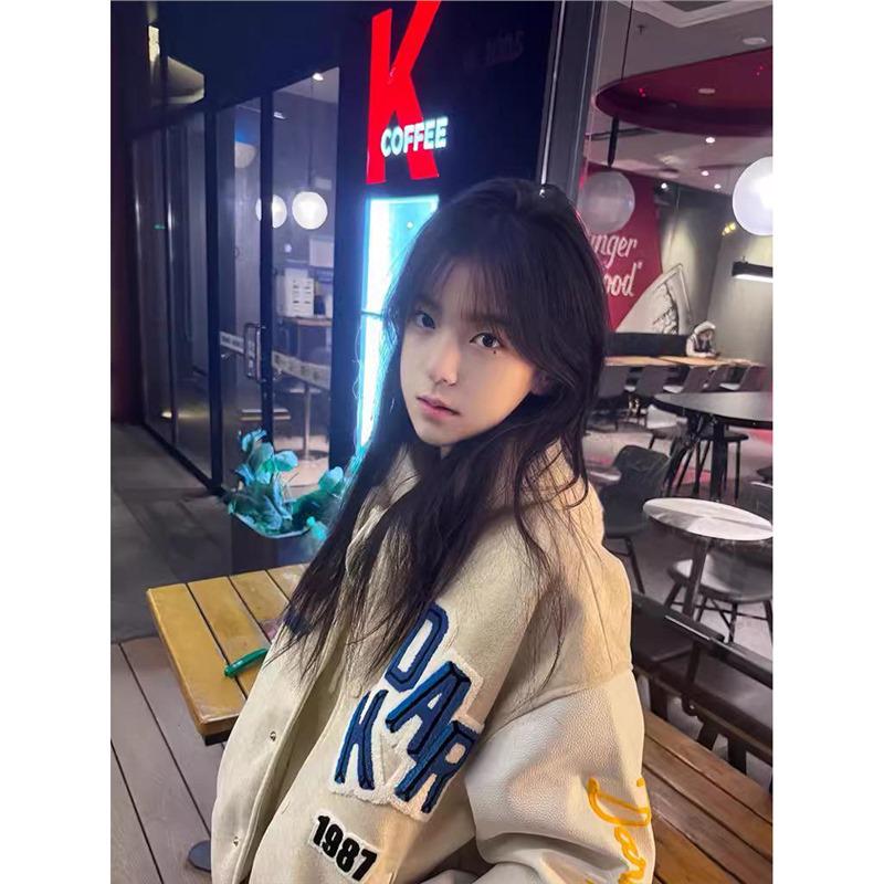 

Women s 2025 Spring Chinese Style Embroidered Letter Baseball Jacket L