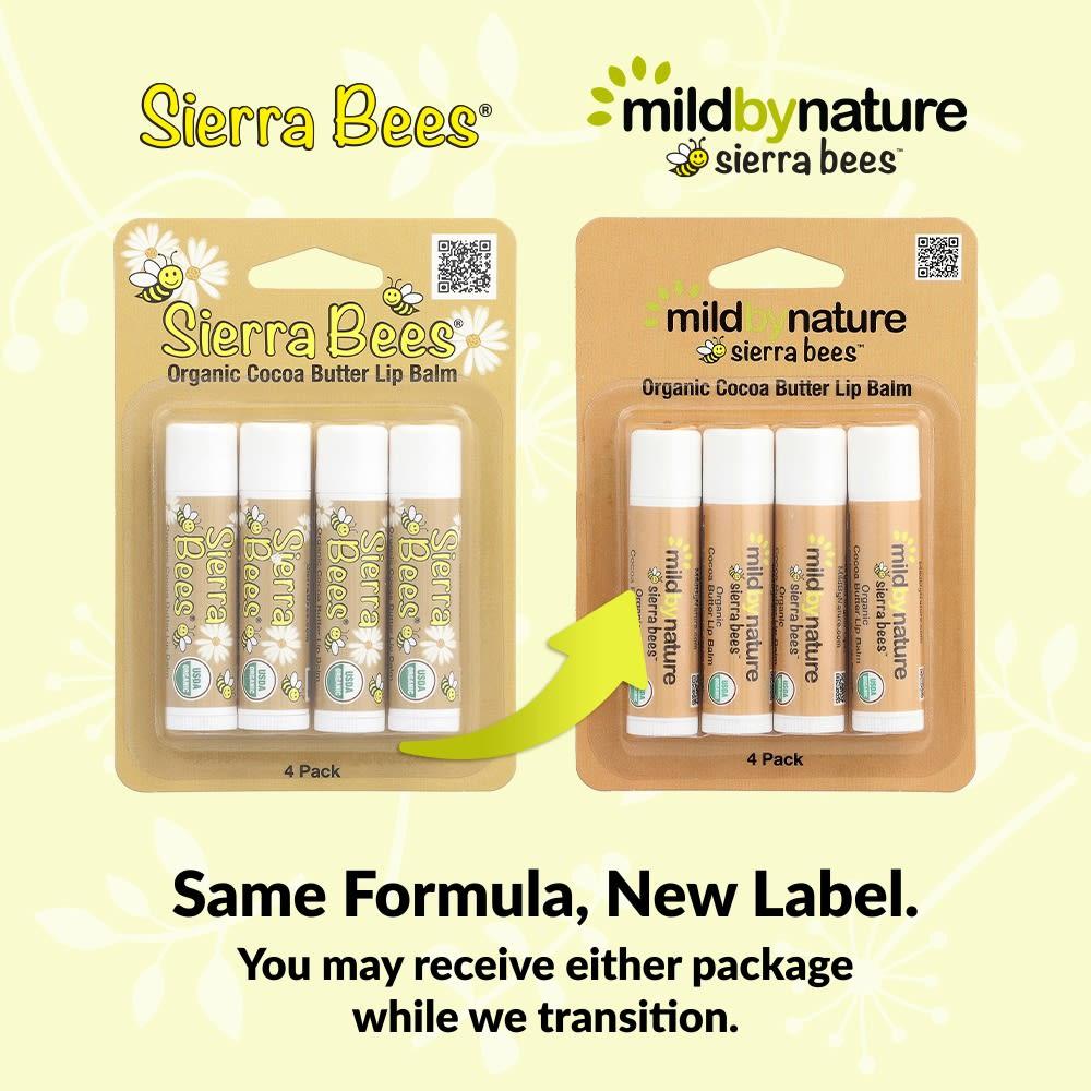 Mild By Nature Sierra Bees™, Organic Lip Balm, Cocoa Butter, 4 Pack, 4.25g (0.15oz) Each