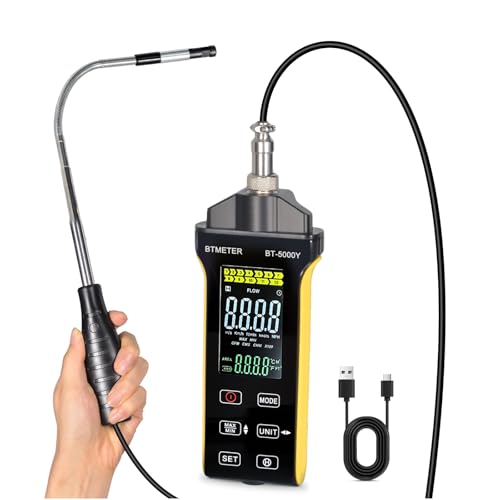 

BTMETER BT-5000Y Анемометр, Цифровий тепловий анемометр з великим РК-екраном, Вимірювання потоку повітря CMM/CFM, Висувний датчик, 5 одиниць вимірювання, MA