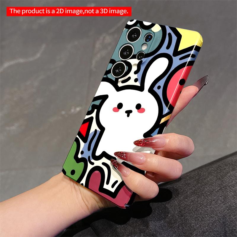2DFlat Samsung Phone Case Cute Rabbit and Colorful Shapes Phone Case Applicable To Galaxy S22 S23 S24 S25ULTRA S26 A12 A13 A14 A15 A16