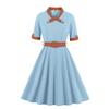 Women's V-neck Slim-fitting Short-sleeved Retro Dress With Big Swing Skirt