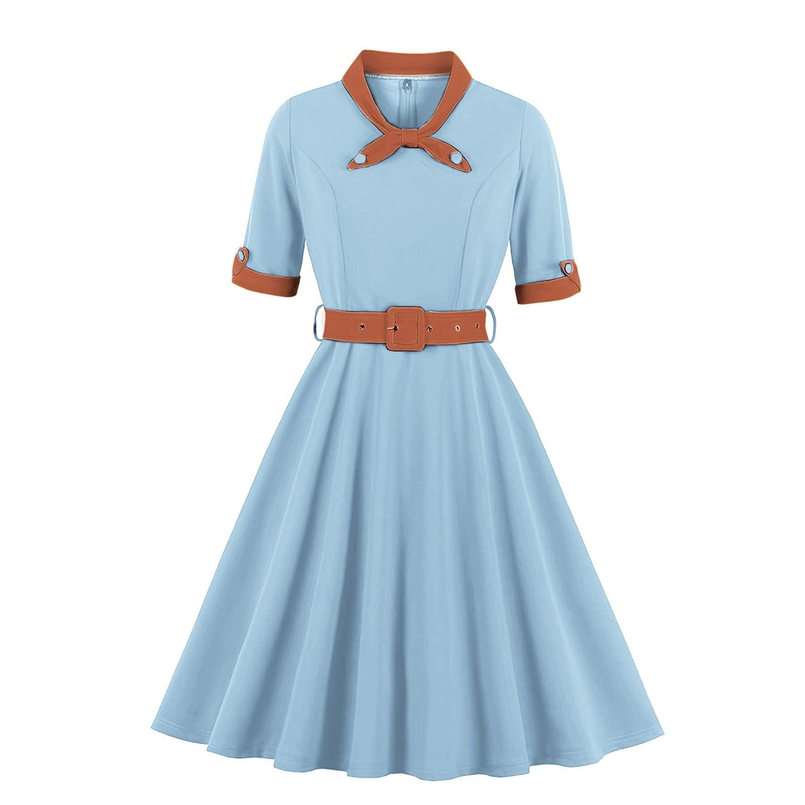 

Женское платье в стиле ретро с V-образным вырезом, приталенного силуэта, с короткими рукавами и большой юбкой-клёш L шафрановый