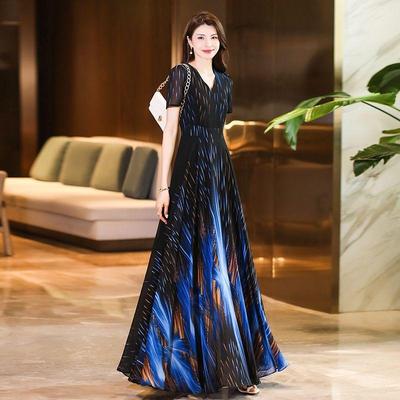 Zomer Slim Fit V-Hals Chiffon Jurk Dames Mode Fluwelen Elegant Hoge Kwaliteit Korte Mouw Casual Kleding