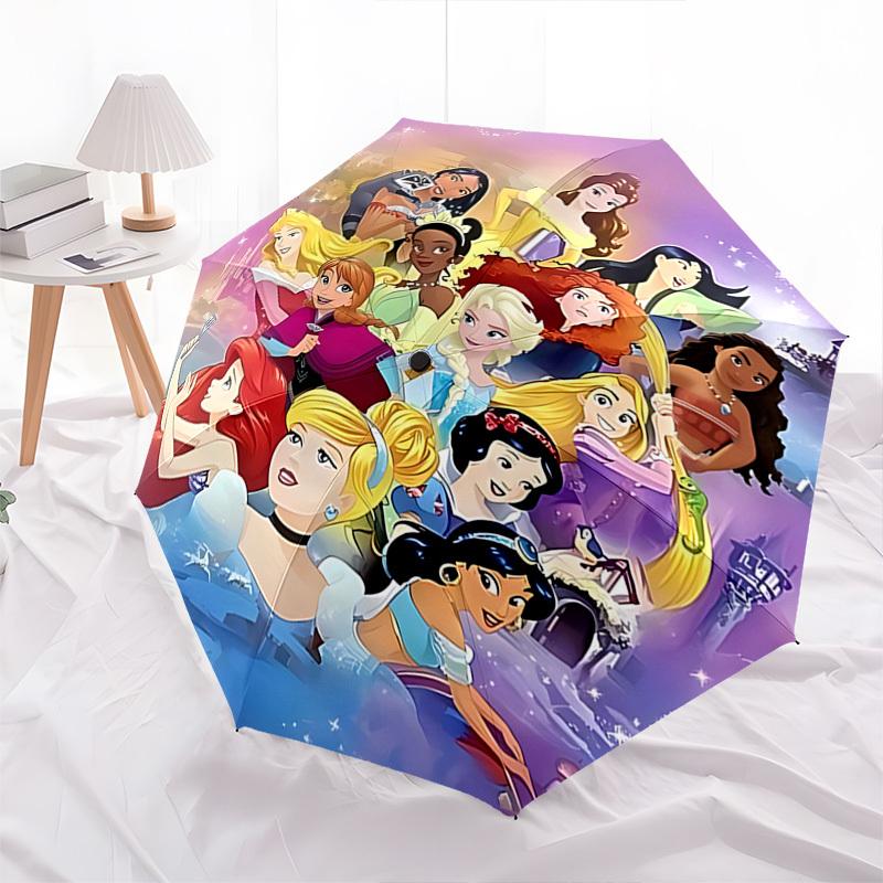 Disney Princesses, Fantasy Castle Themed Automatic Opening and Closing Umbrella, Brightly Colored 8-rib Portable Umbrella, Suitable for Men and Women,