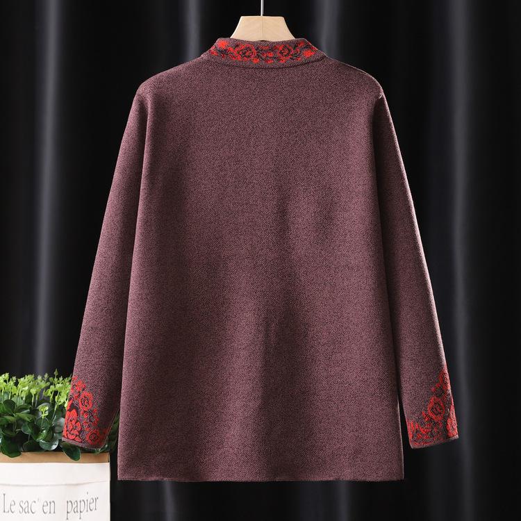 Autumn and Winter Grandma Cardigan Coat Chinese Style Winter Middle-aged and Elderly Mothers Dressed In Clothes Old Ladies Warm Sweater Top