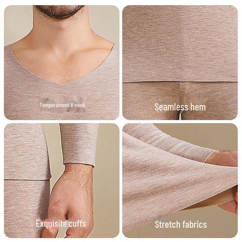 Men's V-Neck Cashmere Silk Velvet Thermal Underwear Set