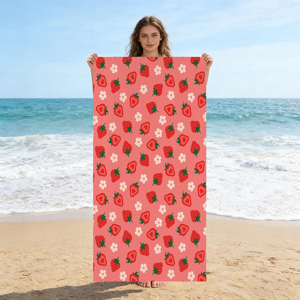1 Stück Warmes Erdbeer-Strandtuch Schnelltrocknend Klein bis Groß Handtuch Geeignet für Strandurlaub Pool Sommer Lustiges Geschenk für Freunde