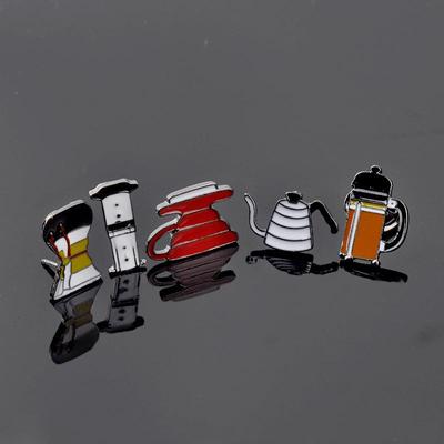 Cartoon Coffee Cup & Brewing Set Enamel Brooches (Hand Pot/Aeropress/Chemex/Filter)