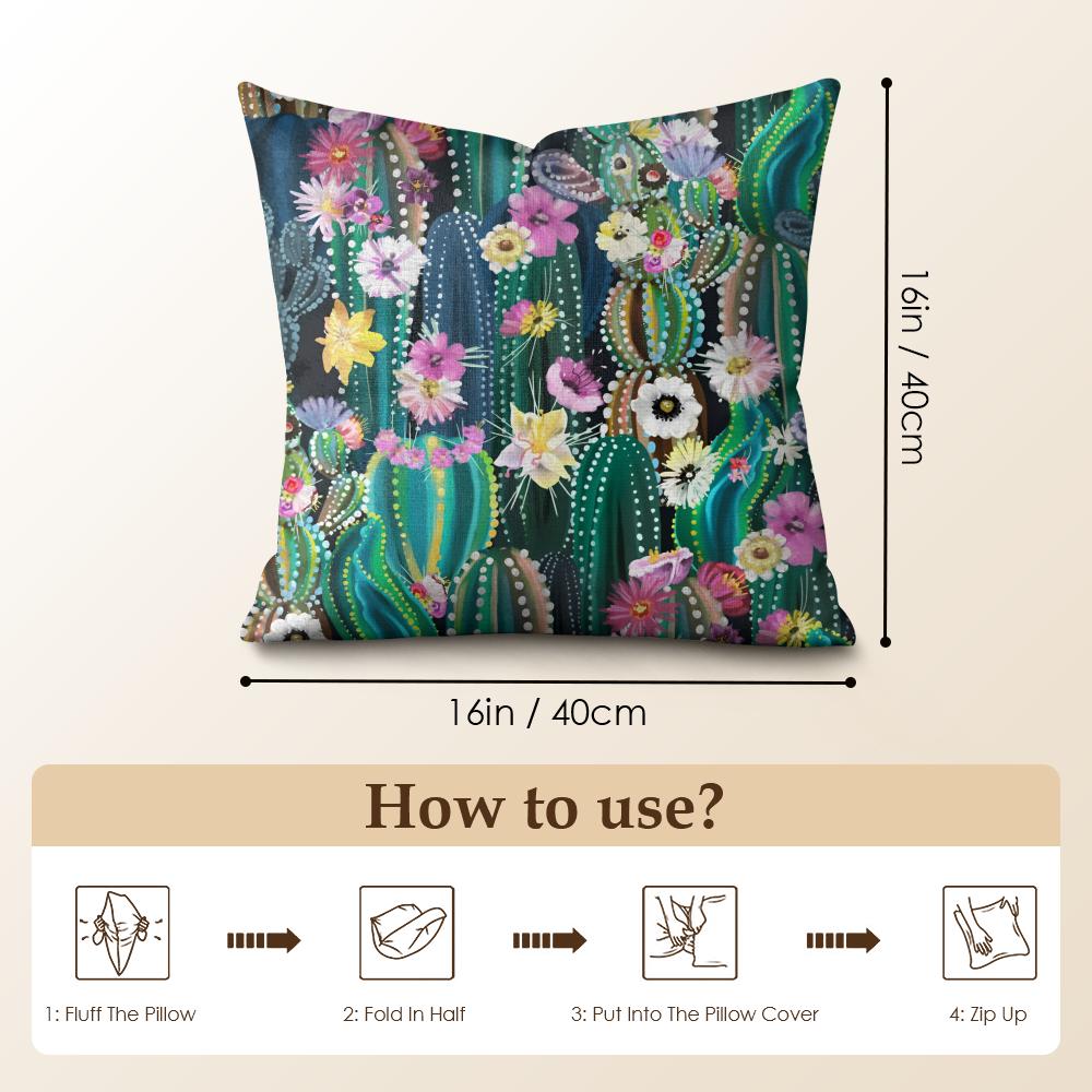 Cactus Pattern Cushion Cover Natural Linen Pillow Cover Double-Sided Print Cushion Cover For Sofa Home Decor