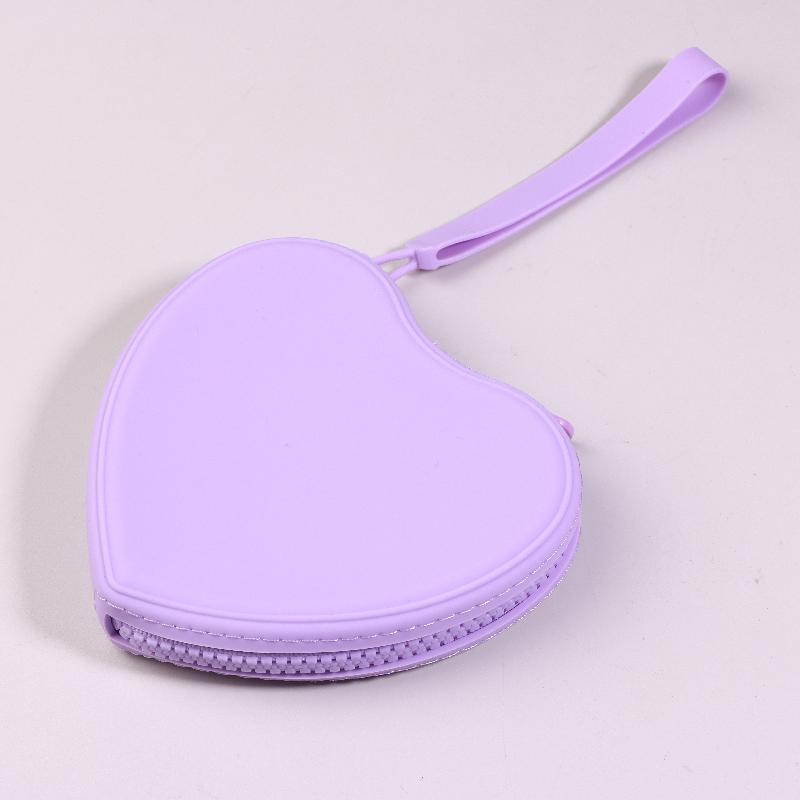 Portable Silicone Coin Purse Waterproof Heart-Shaped Small Wrist Wallet Solid Color Zipper Travel Sundries Storage Bag