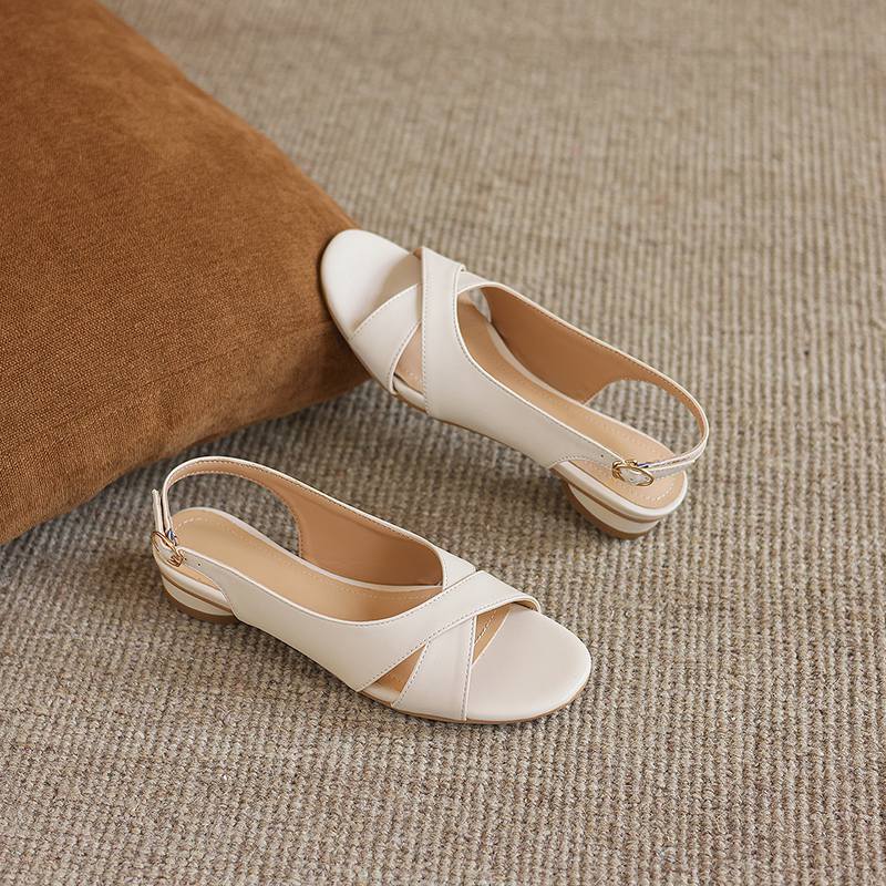 

Krazing Pot Microfiber Low Heels Concise Style Buckle Straps European Design Summer Size 43 Size 42 Women Sandals 34 слоновая кость