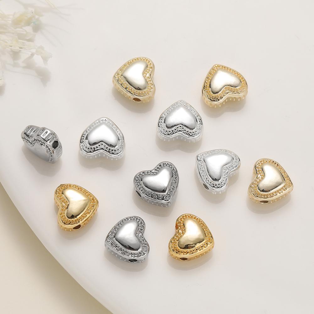 2Pcs/Pack 14/18K Gold Color Plated Heart Shape Charms Spacer Beads for Handmade DIY Necklace Jewelry Making Accessories