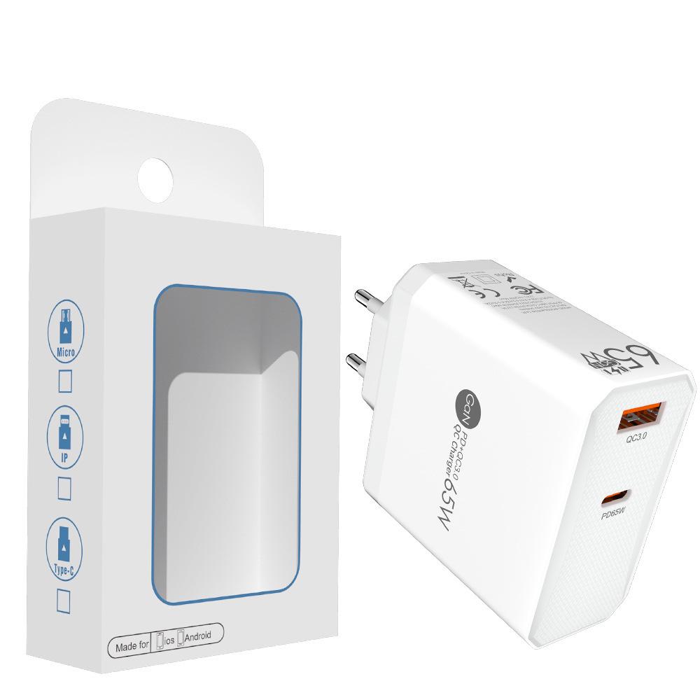 PD65W GaN Dual-Port Fast Charger for Computers and Tablets - European Standard Adapter