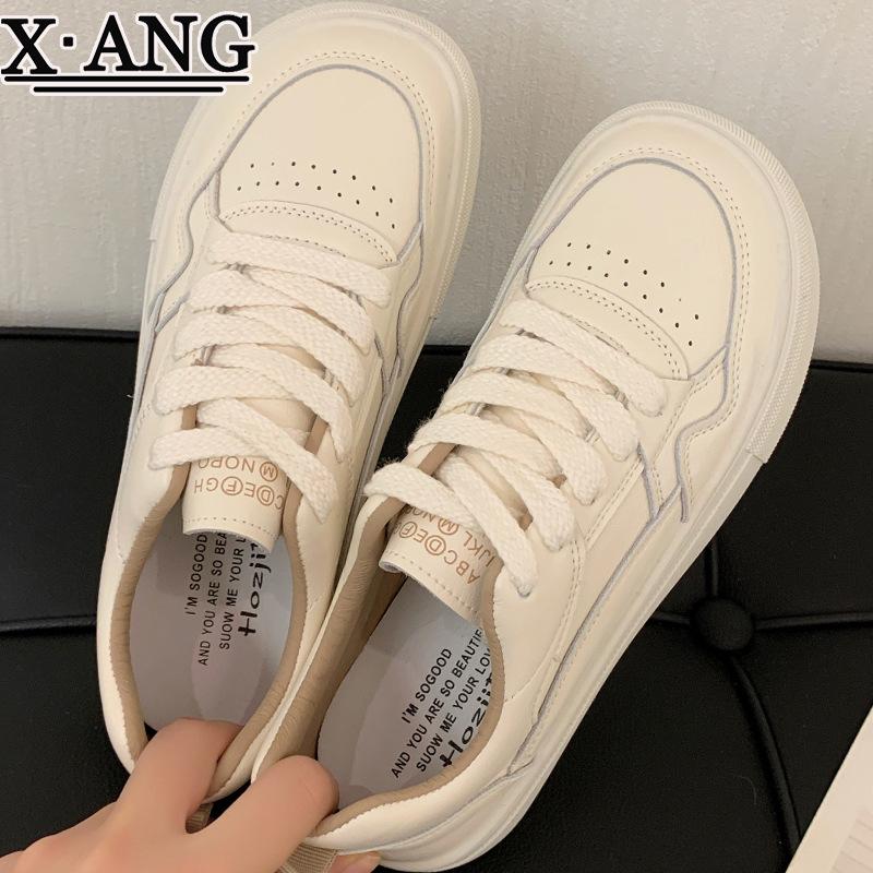 Leather soft-soled white shoes women's spring 2025 new college style versatile ugly cute board shoes casual sports shoes