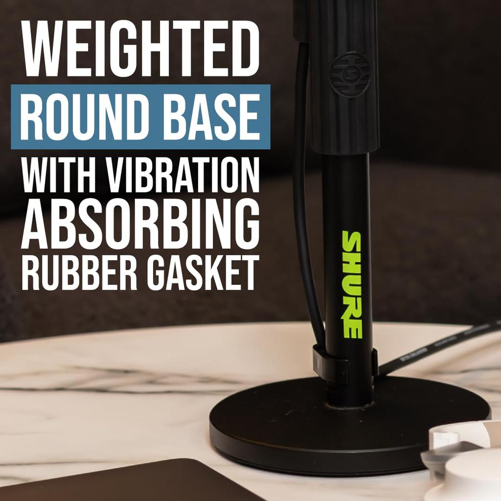 Shure by Gator Desktop Microphone Stand, Straight Type, with Vibration-Absorbing 6" Round Base, SH-DESKTOP1