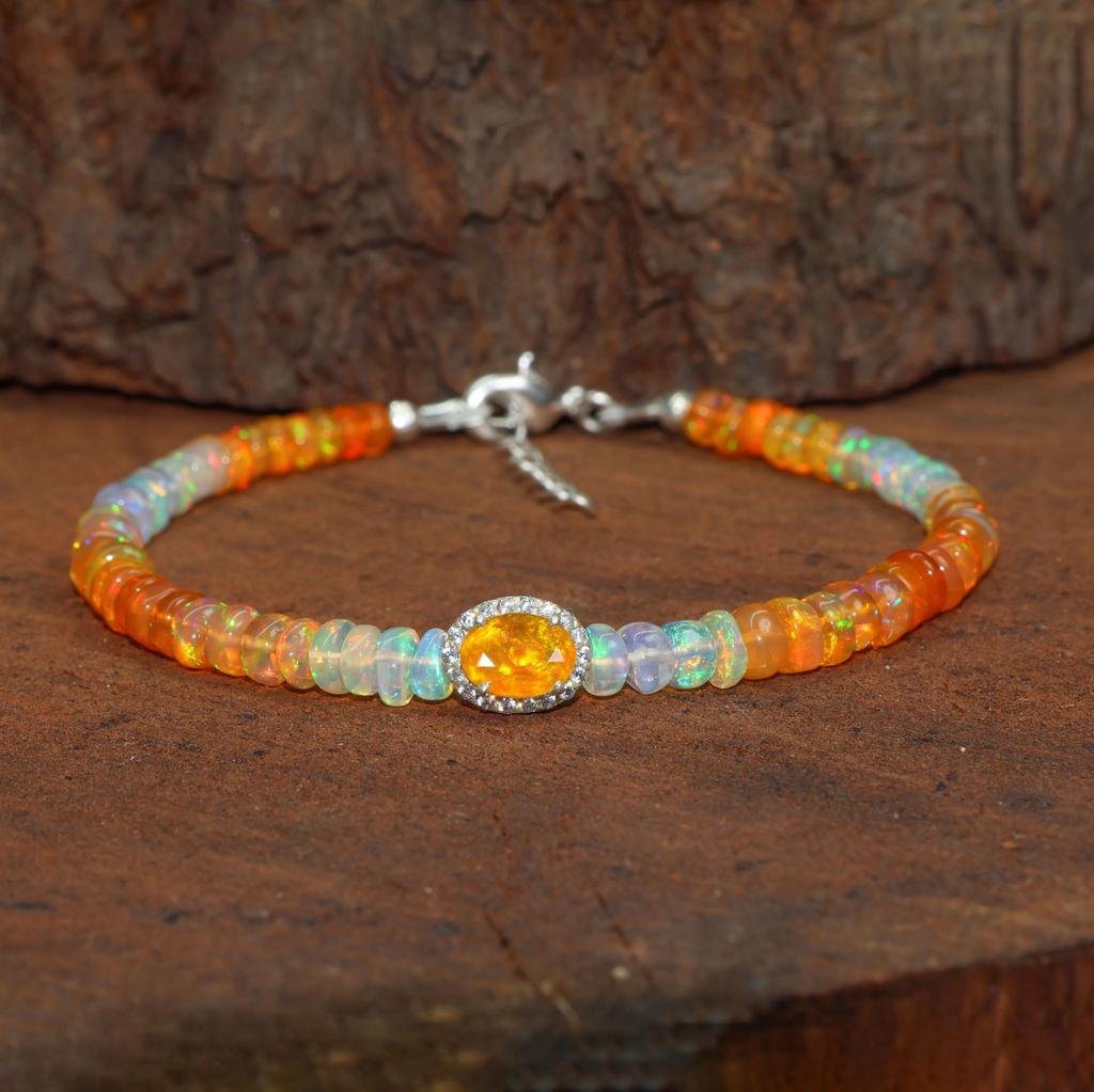 Feueropal Glatte Perlen Armband, Oranger Opal Ovaler Anhänger Goldarmband, Zartes Armband, Oktober Geburtsstein, Geschenk für Sie