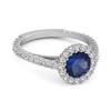 Blue Sapphire Halo Accents Ring - 925  Sterling Silver