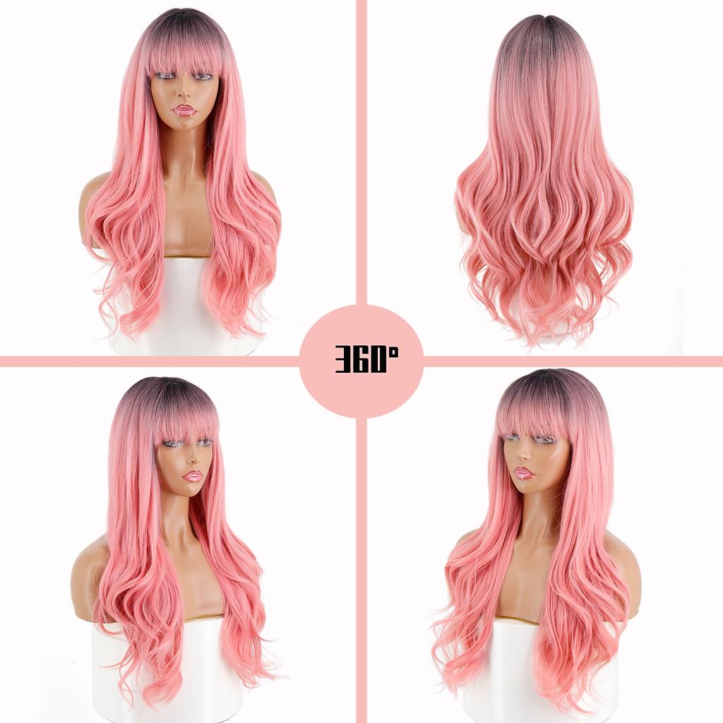 LISI HAIR Female Long Wavy Hair Wig with Bangs Synthetic Heat-resistant Fiber Wig Cosplay Lolita Party Daily Hairpin.