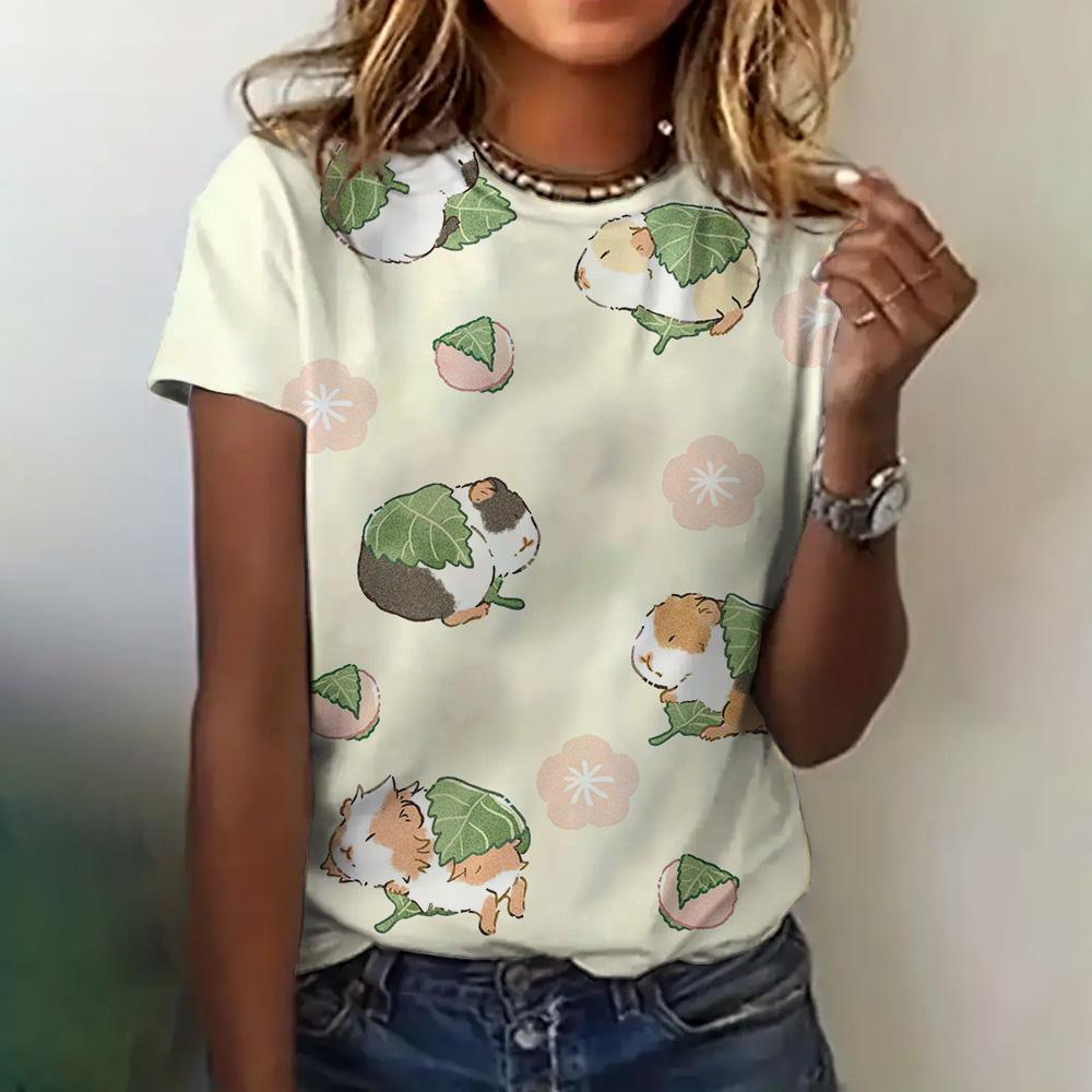 Abbigliamento Donna Stampa Gatto Anime Girocollo Manica Corta Estivo Ampio Casual Top Appuntamento Elegante