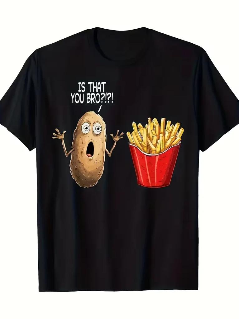 Tshirt With Funny Potato Chip Pattern For Unisex And WoUnisex Top Soft And Breathable Neutral Short Sleeved Casual Asian Size S5XL
