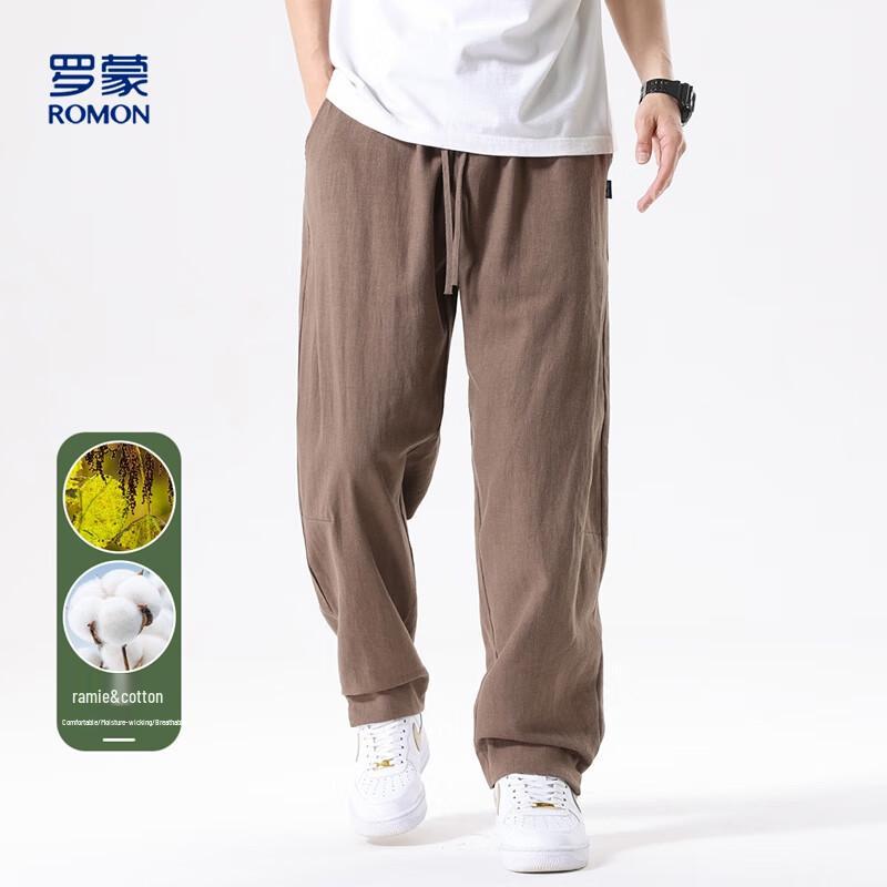 

Luomeng Men s Ramie Cotton Ice Silk Casual Straight-Leg Pants XL