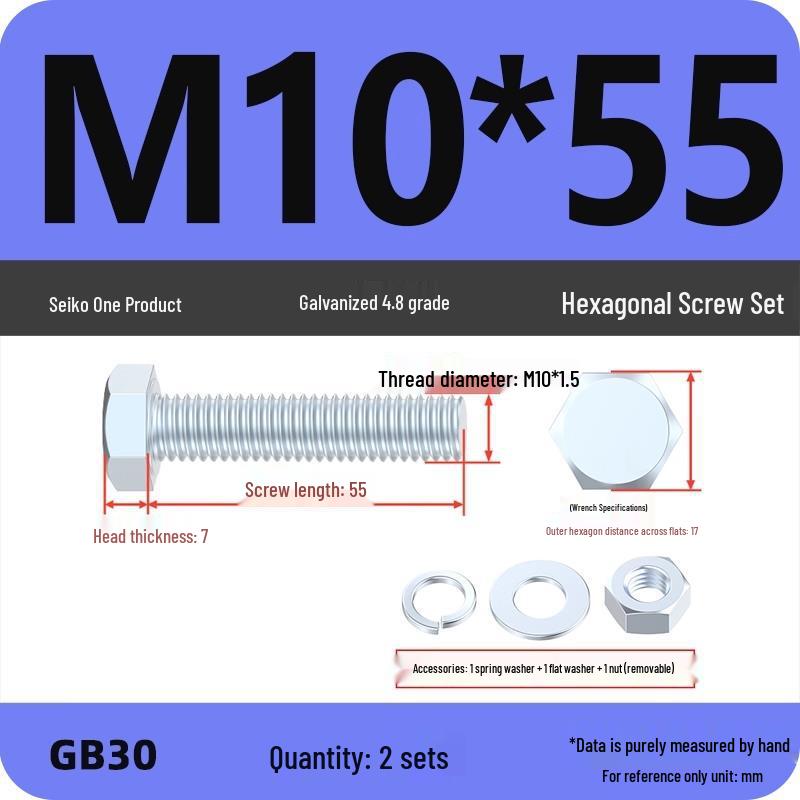 Galvanized Hex Head Bolt & Nut Set - Grade 4.8, Sizes M4 To M30