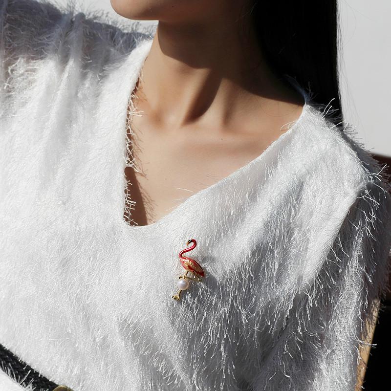 Stylish Cartoon Color Stereo Flamingos Pattern Brooch Jewelry Drip Oil Glass Alloy Pin