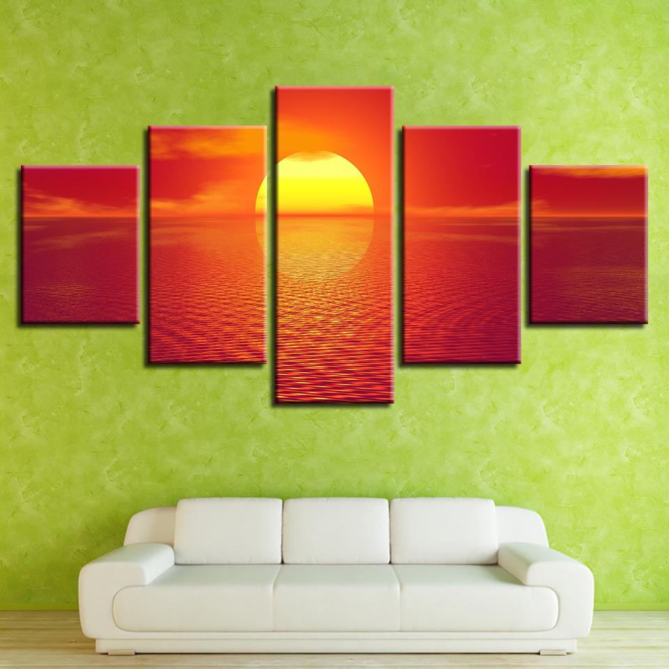 

5 панелей Картина с видом на закат и море Настенная живопись Модульный постер Современный холст HD Печать Картины для гостиной Украшение дома Рамка Large Size Unframed Canvas