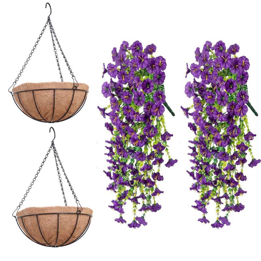 2/4Pcs UV-Resistant Artificial Flowers Morning Glory Eucalyptus Hanging Flower Plants Wedding Home Outdoor Garden Decoration